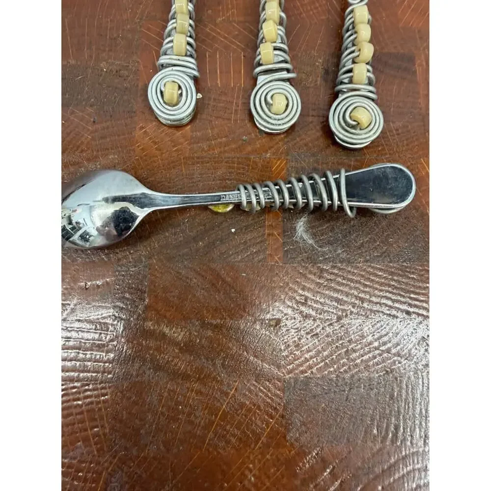 Vintage Dansk Condiment Spoons Set of 4 Wire Wrapped 4 1/2